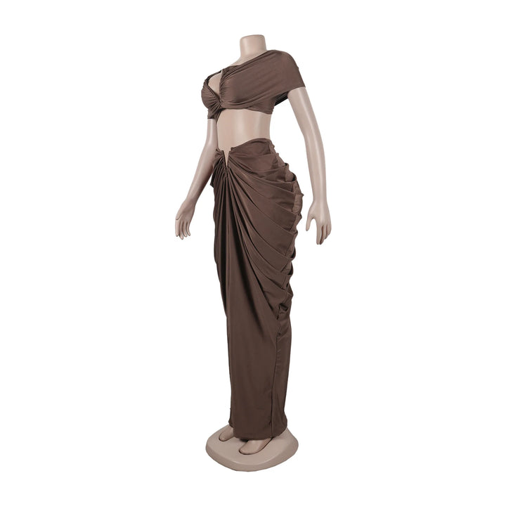 Stacked Ruched Women's Set Off Shoulder Crop Top and Low Waist Maxi Long Skirts 2025 Sexy Party Two 2 Piece Sets Outfits - Vogue Vista UK