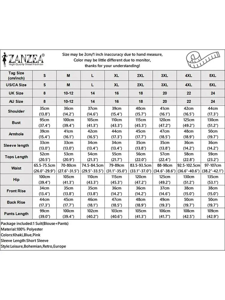 ZANZEA Fashion Short Sleeve Floral Embroidery Blouse Wide Leg Pants Sets 2PCS Women Summer Tracksuit Casual Loose Trousers Suits - Vogue Vista UK