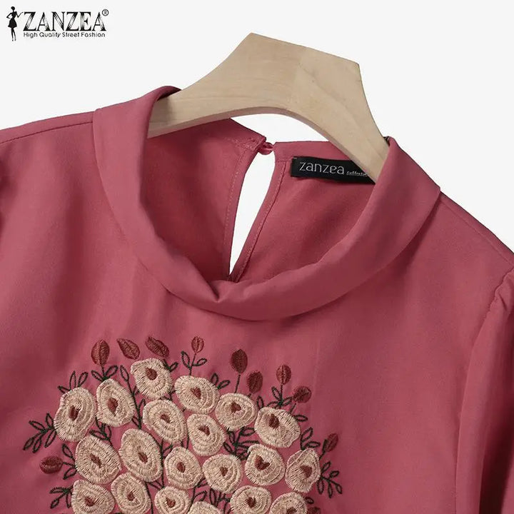 ZANZEA Fashion Short Sleeve Floral Embroidery Blouse Wide Leg Pants Sets 2PCS Women Summer Tracksuit Casual Loose Trousers Suits - Vogue Vista UK