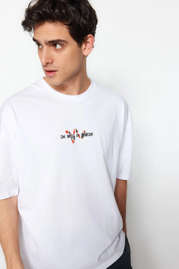 Trendyol TYZA Men's T-Shirts Crew Neck Knit Oversize Slogan Standard Sleeve Casual Tops & Tees T Shirts Casual T-Shirts - Vogue Vista UK