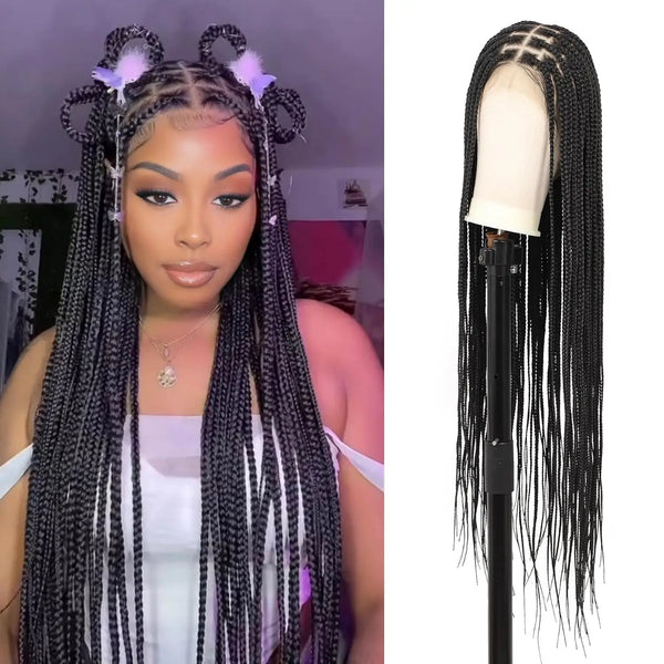 Synthetic Long Braided Wigs Box Braids Wig Full Lace Braided Wig for Black Women Blended Lace Front Braiding Hair Wig - Vogue Vista UK