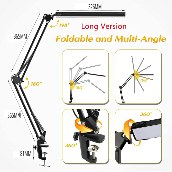 LED Desk Lamp with Clamp 10W Swing Arm Desk Lamp Eye-Caring Dimmable Desk Light with 10 Brightness Level, 3 Lighting Modes Light - Vogue Vista UK