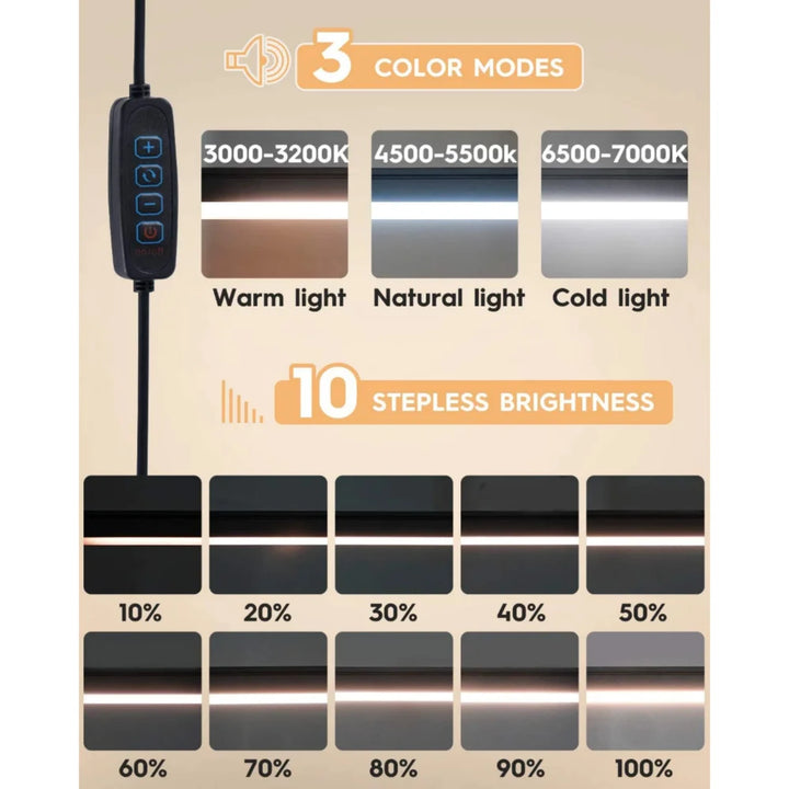 LED Desk Lamp with Clamp 10W Swing Arm Desk Lamp Eye-Caring Dimmable Desk Light with 10 Brightness Level, 3 Lighting Modes Light - Vogue Vista UK