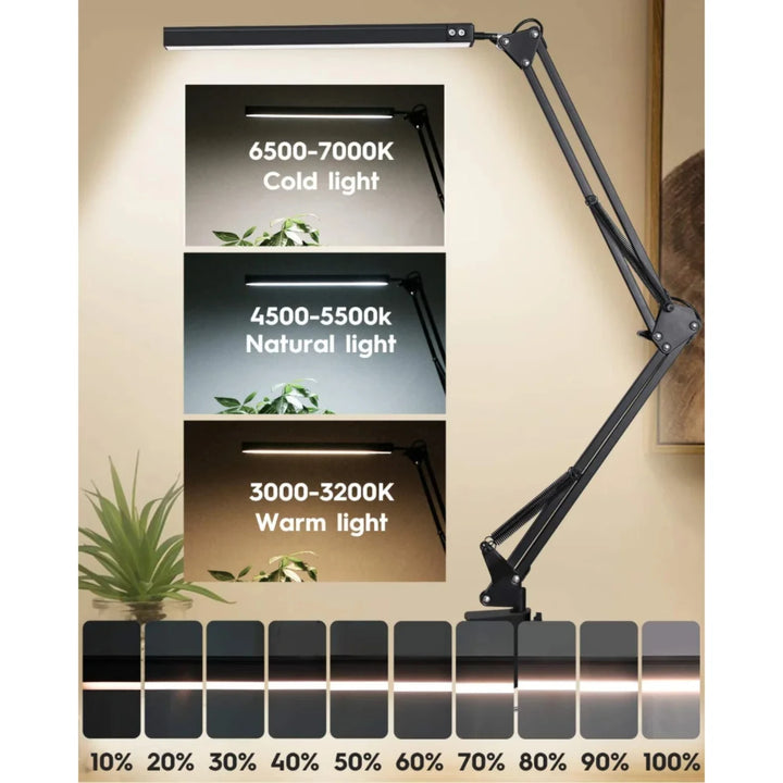 LED Desk Lamp with Clamp 10W Swing Arm Desk Lamp Eye-Caring Dimmable Desk Light with 10 Brightness Level, 3 Lighting Modes Light - Vogue Vista UK