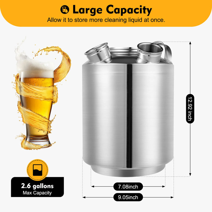 10L Beer Cleaning Machine Can 3-head Cleaning Keg Storage Barrel Refrigerated Container Kitchen Stainless Steel Food Storage - Vogue Vista UK