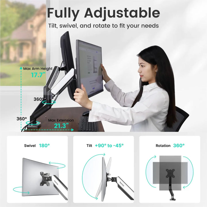 Nearhub MS-002 Monitor Arm Dual Arm With C-Clamp & Grommet Mount,Flexible Adjustment Effortless Installation Monitor Arm - Vogue Vista UK