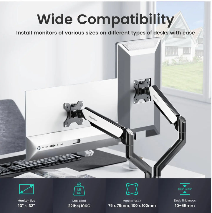 Nearhub MS-002 Monitor Arm Dual Arm With C-Clamp & Grommet Mount,Flexible Adjustment Effortless Installation Monitor Arm - Vogue Vista UK