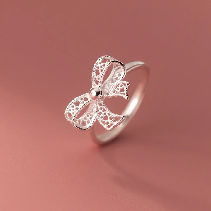925 Sterling Silver Bow Open Rings For Women Engagement Luxury Fine Jewelry Wholesale Accessories Free Delivery Jewellery - Vogue Vista UK