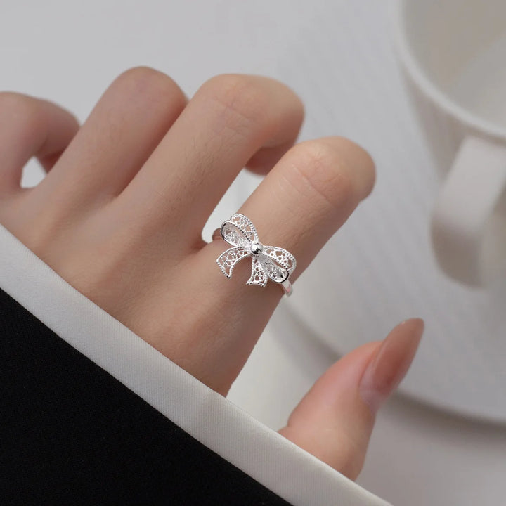 925 Sterling Silver Bow Open Rings For Women Engagement Luxury Fine Jewelry Wholesale Accessories Free Delivery Jewellery - Vogue Vista UK