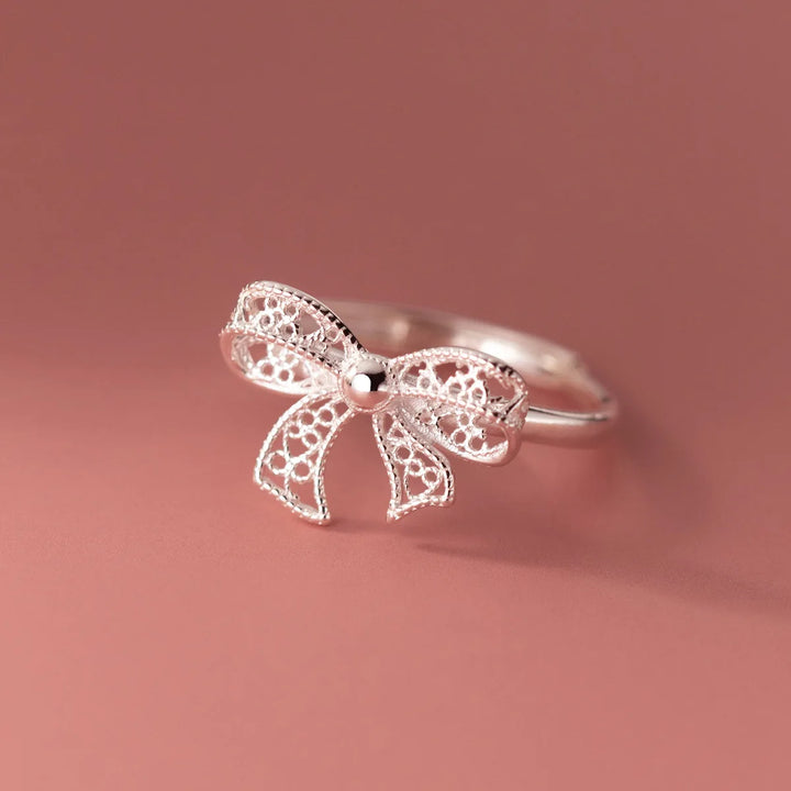 925 Sterling Silver Bow Open Rings For Women Engagement Luxury Fine Jewelry Wholesale Accessories Free Delivery Jewellery - Vogue Vista UK