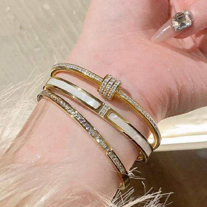 1PC Titanium Steel Stainless Steel Inlaid Zircon Gold Plated Bracelet, Classic and Simple Style, Suitable for Women's Daily Wear - Vogue Vista UK