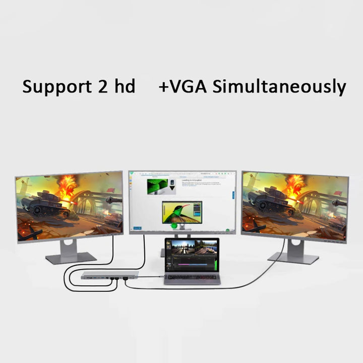 12 in 1 Type-C Adapter HUB USB 3.1 to Dual HDMI-compatible 4K Docking Station - Vogue Vista UK