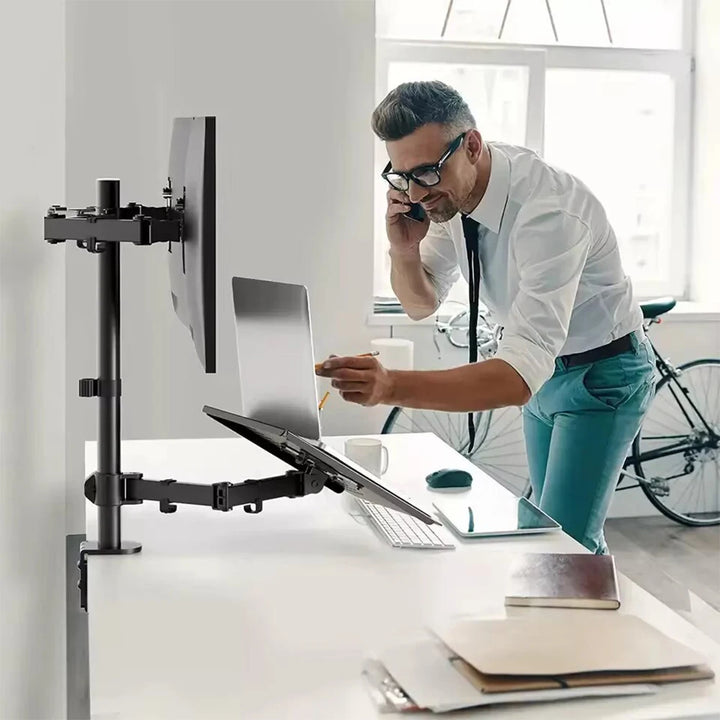 Monitor and Laptop Mount Monitor Arm with Laptop Tray Laptop Monitor Dual Arm Bracket for 17 To 23in Computer Screens - Vogue Vista UK