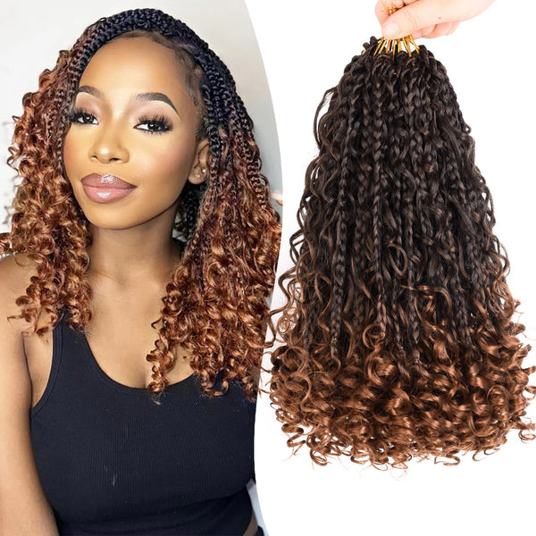 8 Packs Synthetic 12 Inch Goddess Box Braids Crochet Hair Boho Box Braids With Curl Ends Hair Extensions for Women Black - Vogue Vista UK