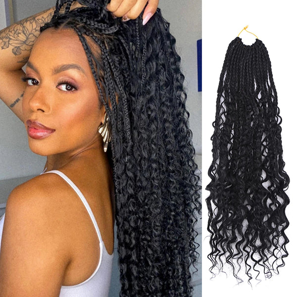 Crochet Box Braids With Curly Ends 14 18 24 Inches Black Goddess Box Braids Crochet Hair syntheitic hair Extensions for Women - Vogue Vista UK