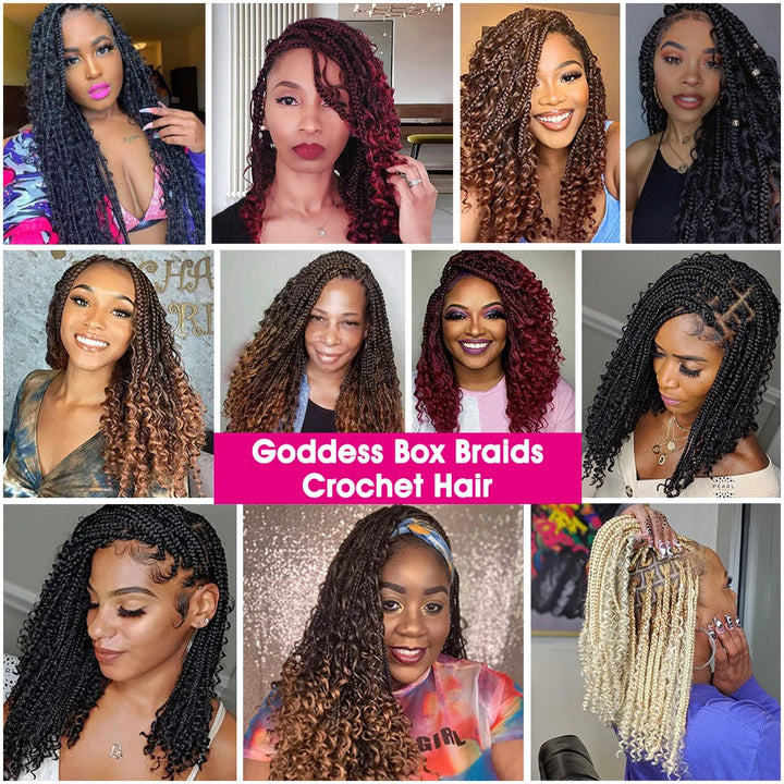 Crochet Box Braids With Curly Ends 14 18 24 Inches Black Goddess Box Braids Crochet Hair syntheitic hair Extensions for Women - Vogue Vista UK