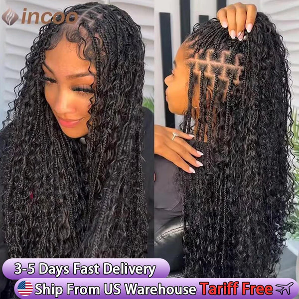 Boho Box Braided Wigs Curly Hair Synthetic Full Lace Front Wigs for Black Women Goddess Locs Braid Wig Bohemian Box Braid Wig - Vogue Vista UK