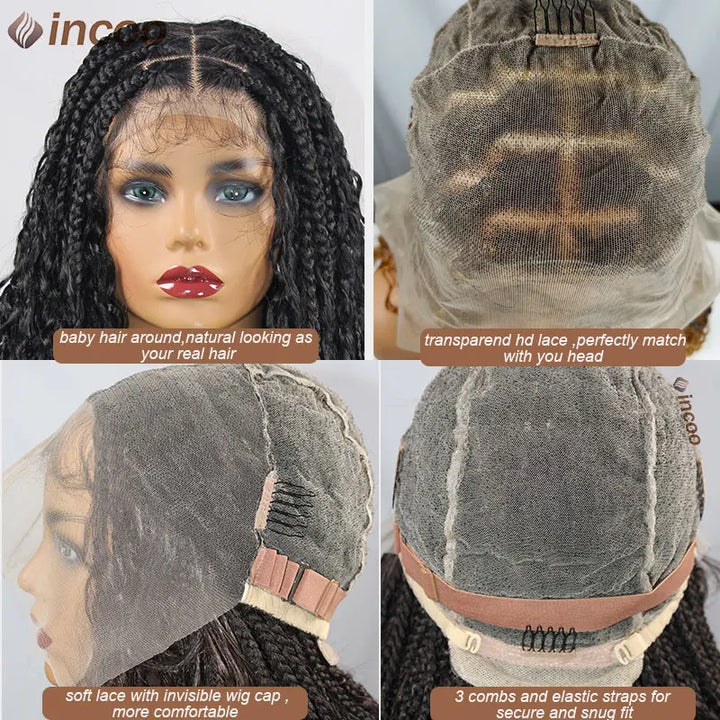 Boho Box Braided Wigs Curly Hair Synthetic Full Lace Front Wigs for Black Women Goddess Locs Braid Wig Bohemian Box Braid Wig - Vogue Vista UK