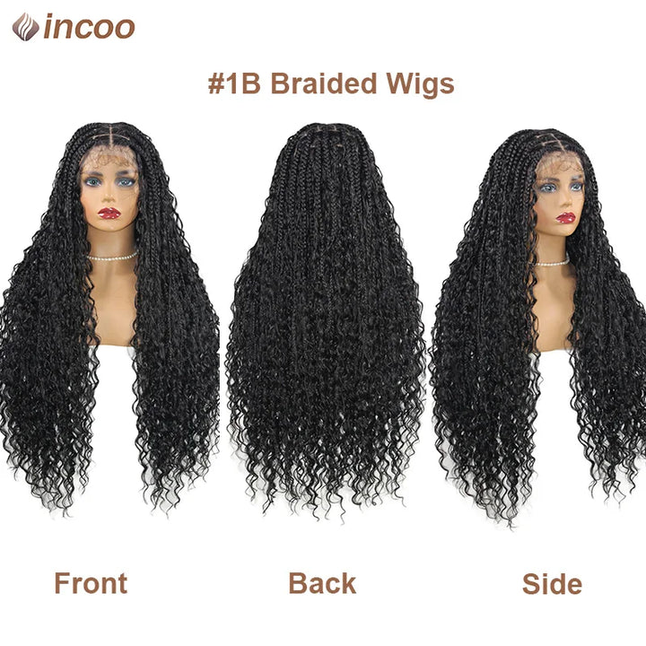 Boho Box Braided Wigs Curly Hair Synthetic Full Lace Front Wigs for Black Women Goddess Locs Braid Wig Bohemian Box Braid Wig - Vogue Vista UK