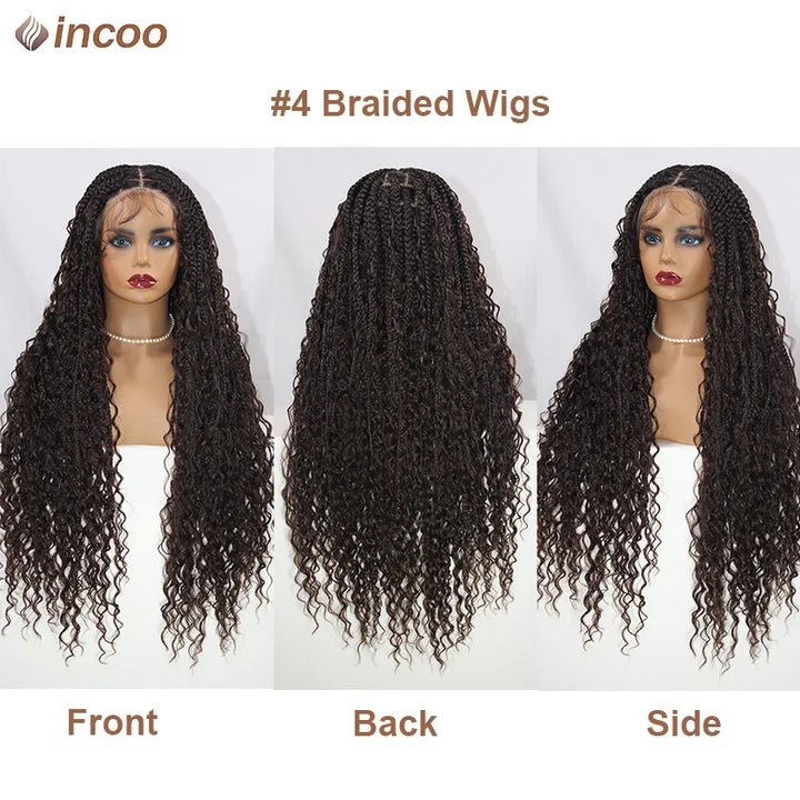 Boho Box Braided Wigs Curly Hair Synthetic Full Lace Front Wigs for Black Women Goddess Locs Braid Wig Bohemian Box Braid Wig - Vogue Vista UK