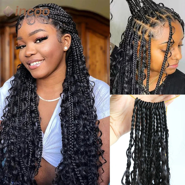 Boho Box Braided Wigs Curly Hair Synthetic Full Lace Front Wigs for Black Women Goddess Locs Braid Wig Bohemian Box Braid Wig - Vogue Vista UK
