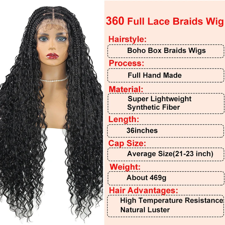 Boho Box Braided Wigs Curly Hair Synthetic Full Lace Front Wigs for Black Women Goddess Locs Braid Wig Bohemian Box Braid Wig - Vogue Vista UK