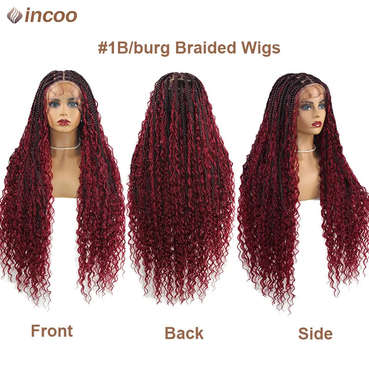 Boho Box Braided Wigs Curly Hair Synthetic Full Lace Front Wigs for Black Women Goddess Locs Braid Wig Bohemian Box Braid Wig - Vogue Vista UK