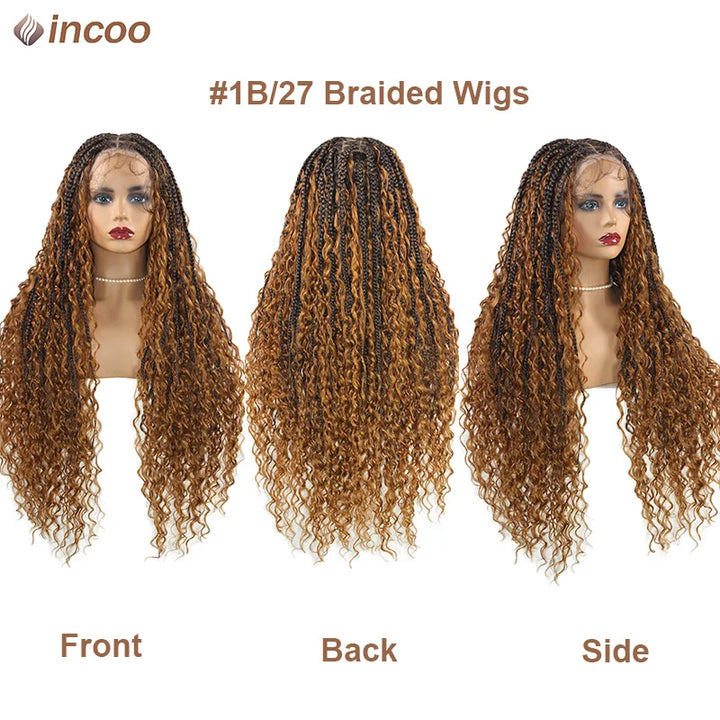 Boho Box Braided Wigs Curly Hair Synthetic Full Lace Front Wigs for Black Women Goddess Locs Braid Wig Bohemian Box Braid Wig - Vogue Vista UK
