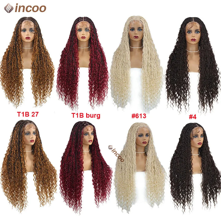 Boho Box Braided Wigs Curly Hair Synthetic Full Lace Front Wigs for Black Women Goddess Locs Braid Wig Bohemian Box Braid Wig - Vogue Vista UK