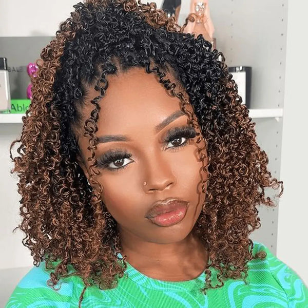 8"Yanky Twist Crochet Hair Pre-Looped Ombre Brown Synthetic Crochet Hair with Curly Ends Yank Twist Crochet Hair For Black Women - Vogue Vista UK