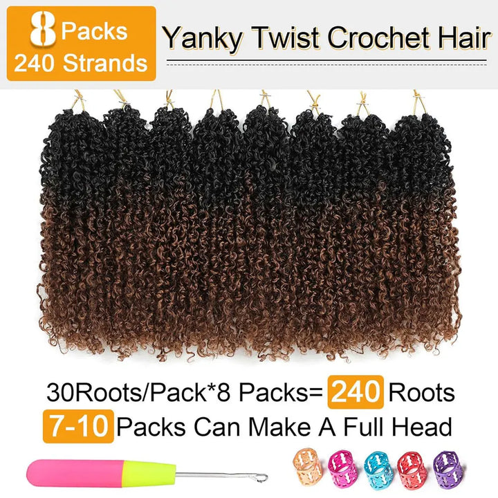 8"Yanky Twist Crochet Hair Pre-Looped Ombre Brown Synthetic Crochet Hair with Curly Ends Yank Twist Crochet Hair For Black Women - Vogue Vista UK