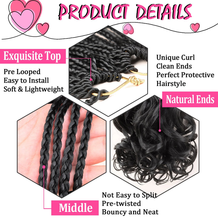 Synthetic Curl Crochet Hair Braids Goddess Box Braids Crochet Hair Pre Looped Pre twisted Crochet Box Braids with Curly Ends - Vogue Vista UK