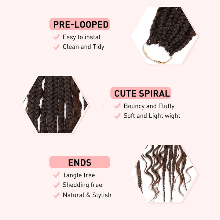 24 inch Goddess Pre Stretched Synthetic Braiding Hair Crochet Hair for Women Crochet Box Braids Pre-looped Boho Box Braids - Vogue Vista UK