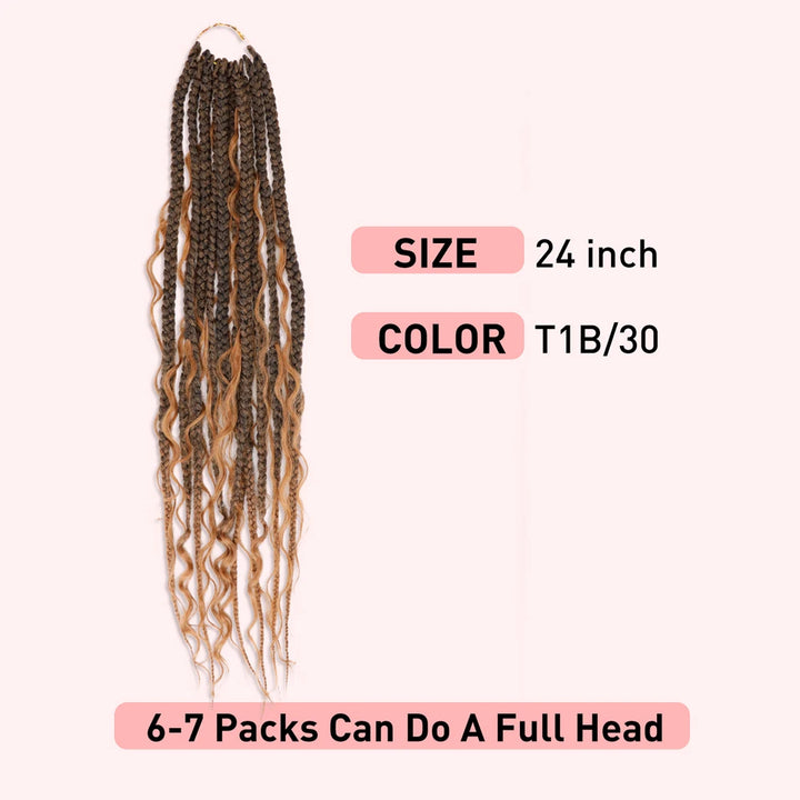 24 inch Goddess Pre Stretched Synthetic Braiding Hair Crochet Hair for Women Crochet Box Braids Pre-looped Boho Box Braids - Vogue Vista UK