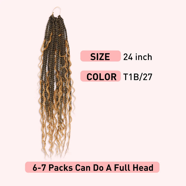 24 inch Goddess Pre Stretched Synthetic Braiding Hair Crochet Hair for Women Crochet Box Braids Pre-looped Boho Box Braids - Vogue Vista UK