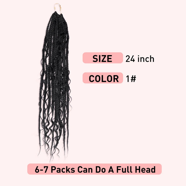 24 inch Goddess Pre Stretched Synthetic Braiding Hair Crochet Hair for Women Crochet Box Braids Pre-looped Boho Box Braids - Vogue Vista UK