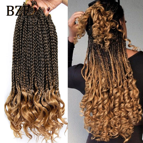 T27 Box Braids Crochet Hair Curly End Synthetic Ombre18 Inch Crochet Braids Pre Looped Curly Braiding Hair Extensions For Women - Vogue Vista UK