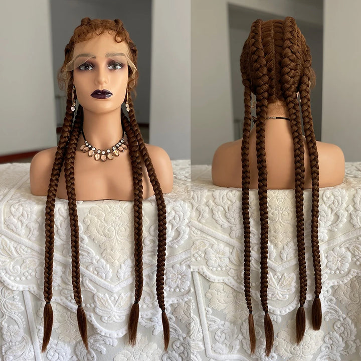 Synthetic Lace Front Wig Braided Wigs With Baby Hair 32 Inches 4 Twist Cornrow Braids Cosplay DIY Wig Synthetic Crochet Braids - Vogue Vista UK