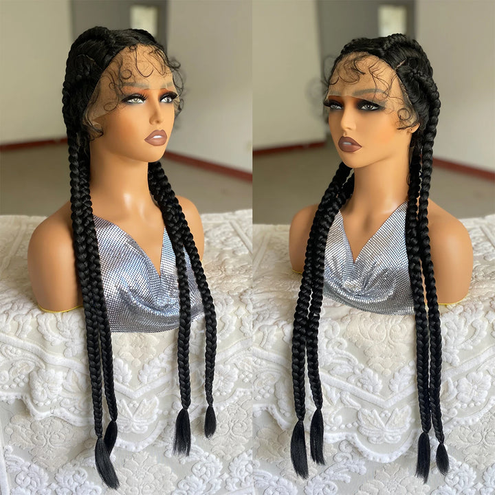Synthetic Lace Front Wig Braided Wigs With Baby Hair 32 Inches 4 Twist Cornrow Braids Cosplay DIY Wig Synthetic Crochet Braids - Vogue Vista UK