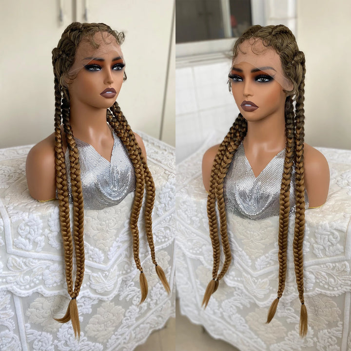Synthetic Lace Front Wig Braided Wigs With Baby Hair 32 Inches 4 Twist Cornrow Braids Cosplay DIY Wig Synthetic Crochet Braids - Vogue Vista UK
