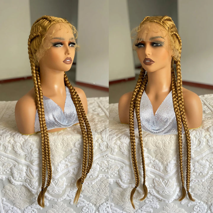 Synthetic Lace Front Wig Braided Wigs With Baby Hair 32 Inches 4 Twist Cornrow Braids Cosplay DIY Wig Synthetic Crochet Braids - Vogue Vista UK