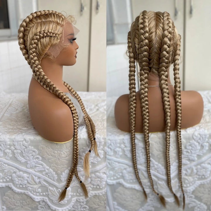 Synthetic Lace Front Wig Braided Wigs With Baby Hair 32 Inches 4 Twist Cornrow Braids Cosplay DIY Wig Synthetic Crochet Braids - Vogue Vista UK