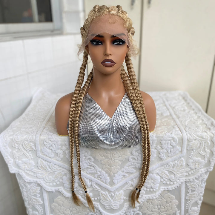 Synthetic Lace Front Wig Braided Wigs With Baby Hair 32 Inches 4 Twist Cornrow Braids Cosplay DIY Wig Synthetic Crochet Braids - Vogue Vista UK