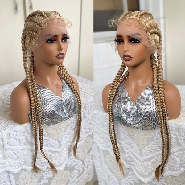Synthetic Lace Front Wig Braided Wigs With Baby Hair 32 Inches 4 Twist Cornrow Braids Cosplay DIY Wig Synthetic Crochet Braids - Vogue Vista UK