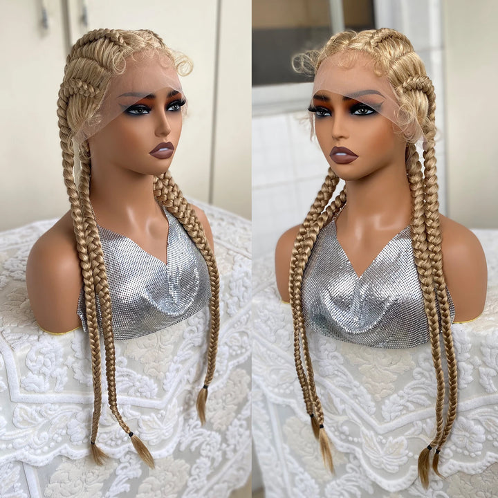 Synthetic Lace Front Wig Braided Wigs With Baby Hair 32 Inches 4 Twist Cornrow Braids Cosplay DIY Wig Synthetic Crochet Braids - Vogue Vista UK