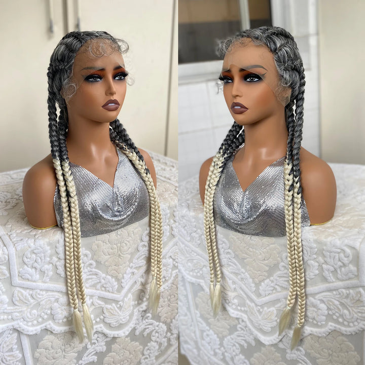 Synthetic Lace Front Wig Braided Wigs With Baby Hair 32 Inches 4 Twist Cornrow Braids Cosplay DIY Wig Synthetic Crochet Braids - Vogue Vista UK