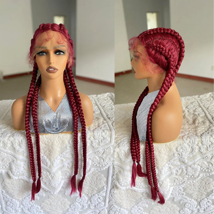 Synthetic Lace Front Wig Braided Wigs With Baby Hair 32 Inches 4 Twist Cornrow Braids Cosplay DIY Wig Synthetic Crochet Braids - Vogue Vista UK