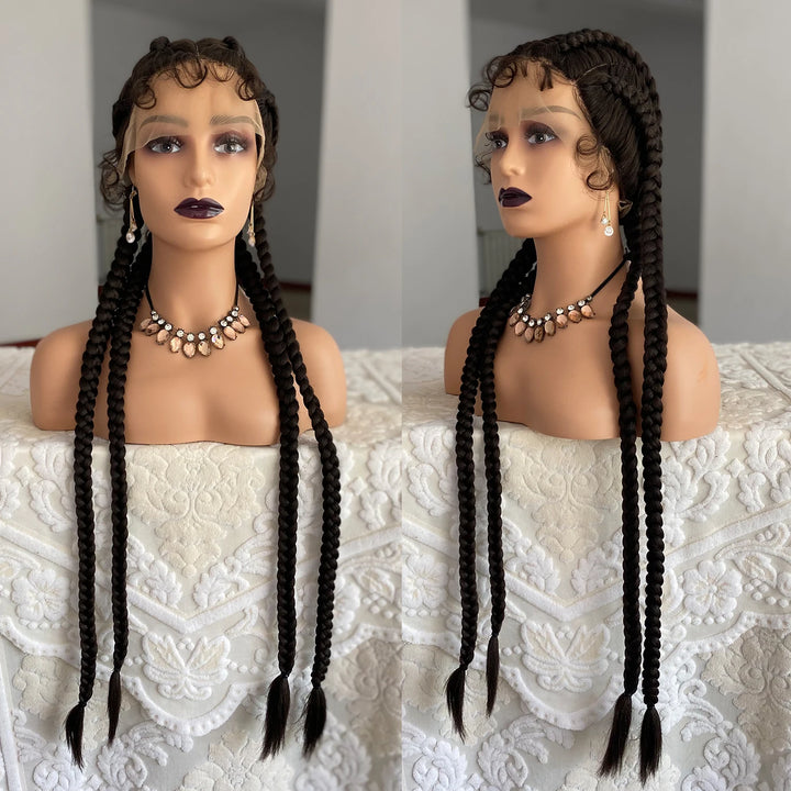 Synthetic Lace Front Wig Braided Wigs With Baby Hair 32 Inches 4 Twist Cornrow Braids Cosplay DIY Wig Synthetic Crochet Braids - Vogue Vista UK
