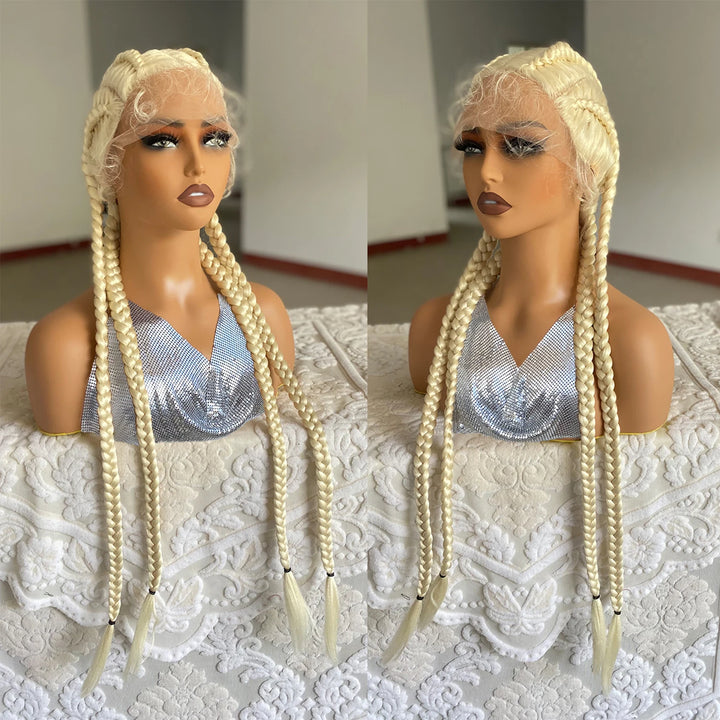 Synthetic Lace Front Wig Braided Wigs With Baby Hair 32 Inches 4 Twist Cornrow Braids Cosplay DIY Wig Synthetic Crochet Braids - Vogue Vista UK