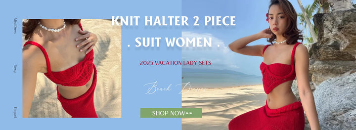 Sexy Beading Halter Bikini Mini Skirt Sets Women Backless Twist Crop Top High Waist Hip Package Skirts 2025 Spring Lady Outfit - Vogue Vista UK